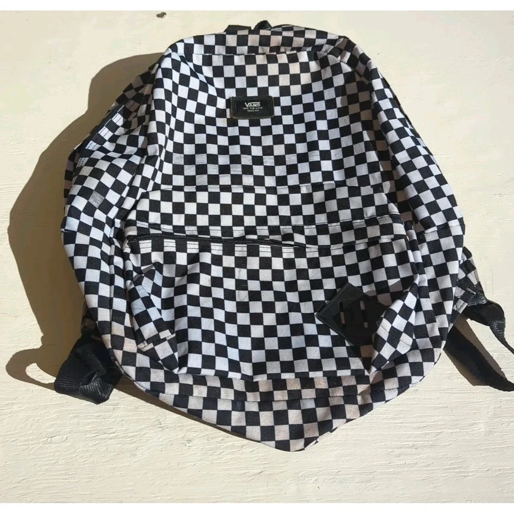 Vans Checkerboard Backpack Black White Classic Design Spacious School Travel Bag